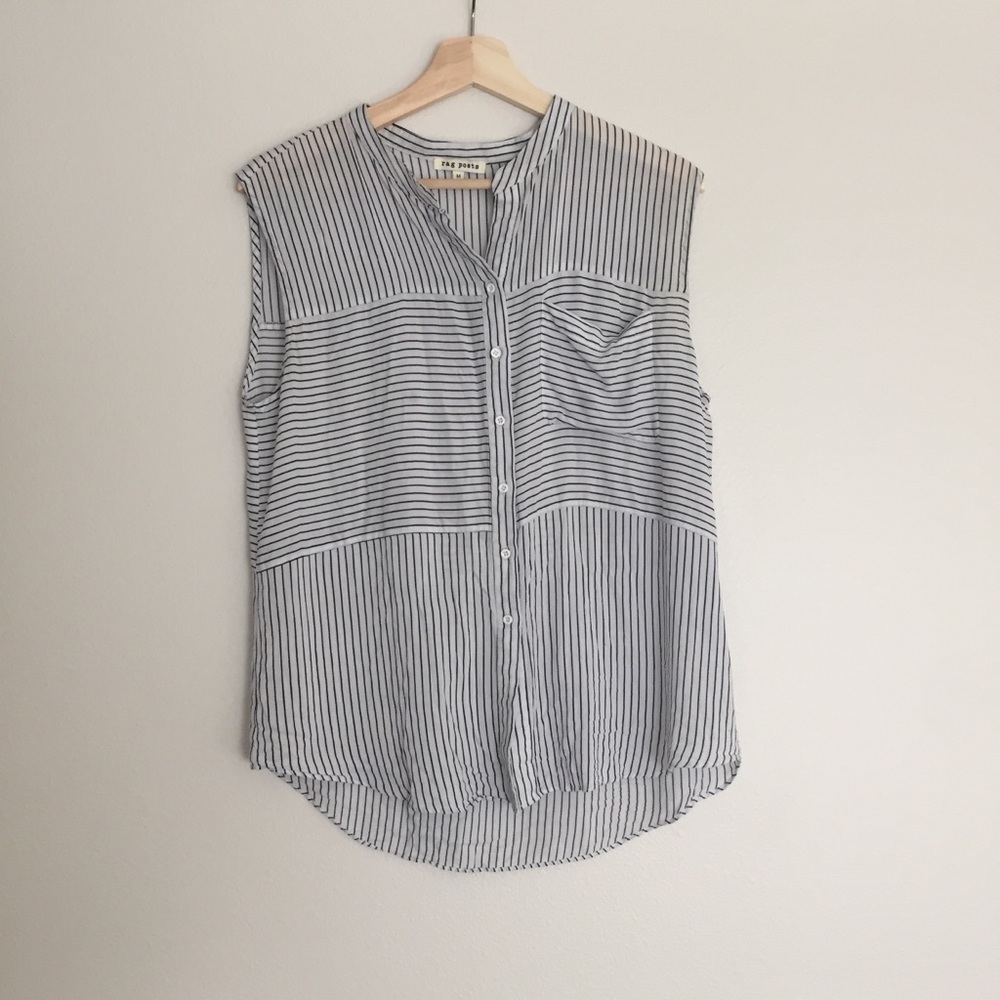 Rag Poets Sleeveless Striped Button down, size M